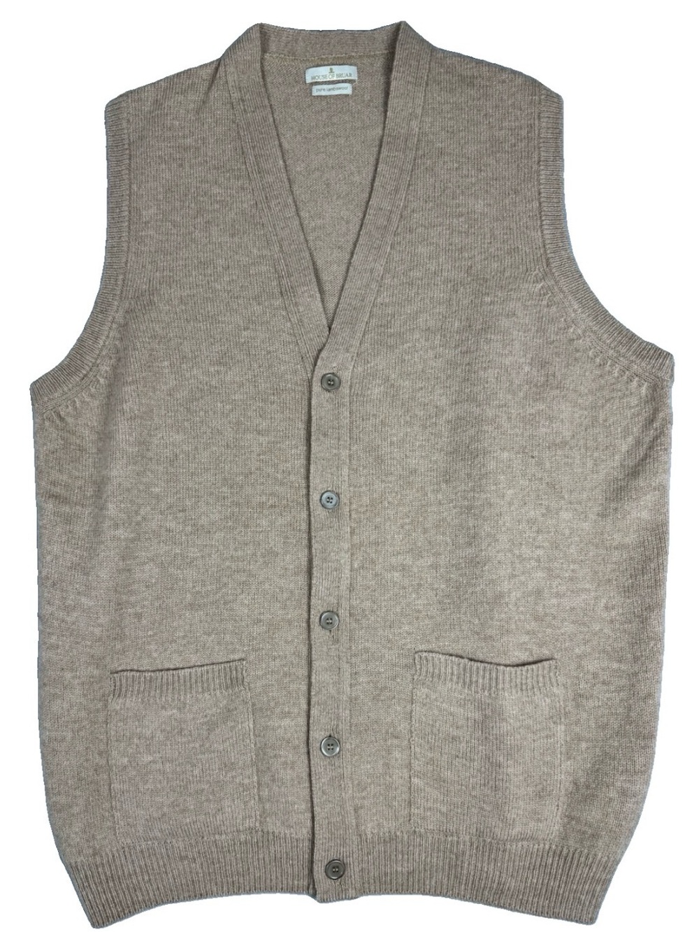 House Of Burar Mens 2-Ply 100% Lambswool Waistcoat Sweater Vest In Camel-Large